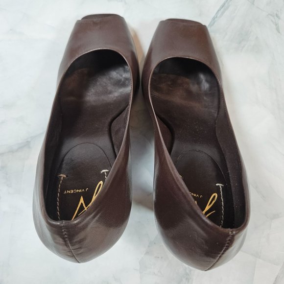 J. Vincent brown leather peep toe pumps, size 9.5 - Picture 6 of 7